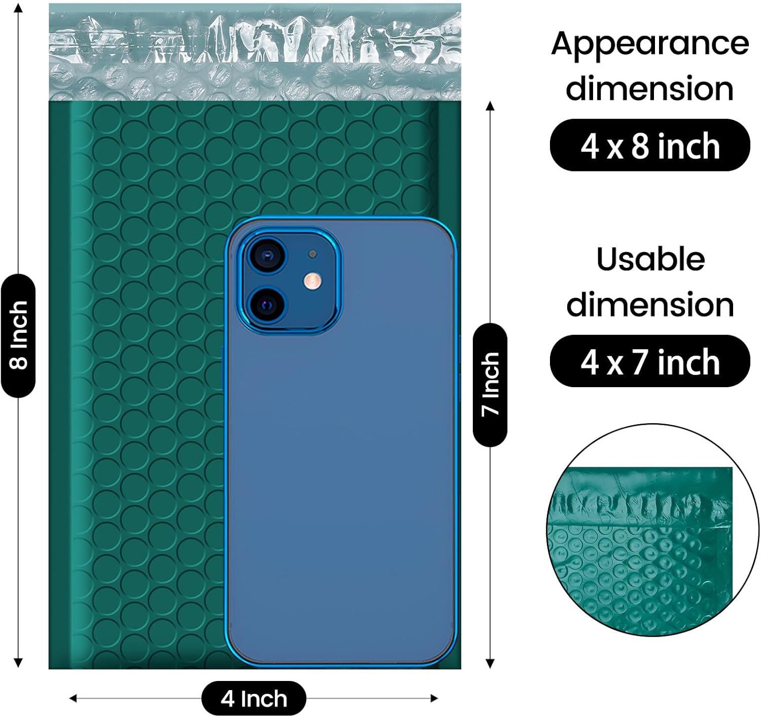 Fuxury Bubble Mailers 4x8" 200 Pack Self Seal Bubble Envelopes Padded Mailers Usable Size 4x7" Forest Green Padded Envelopes for Small Business Envelope Mailers