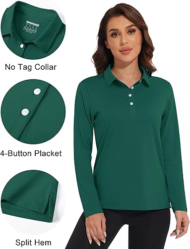 Miniatura 5 de MAGCOMSEN Camisetas tipo polo de manga larga para mujer, de secado rápido, protección solar UPF 50+, ligeras, atléticas, para tenis