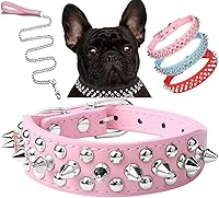 Vista 6 de Serijoars Collar para perro con pinchos, de piel sintética suave con remaches de hongos, collar ajustable para cachorros (XS, marrón)