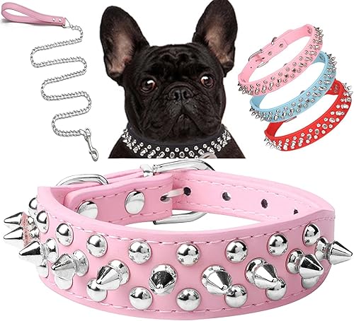 Miniatura 1 de Pimaodog Collar de perro con tachuelas, ajustable de cuero suave para cachorros para perros pequeños y medianos, bulldog pitbull, mastín caniche y