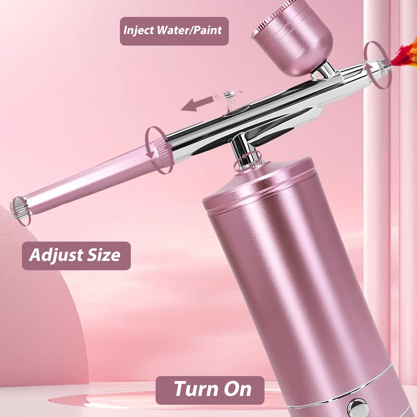 Kit de Aerógrafo con Compresor: Juego de Aerógrafo de Alta Presión Portátil, Aerógrafo Inalámbrico Recargable para Hidratación de la Piel, Arte de Uñas, Tatuaje, Pintura, Maquillaje (Rosa)