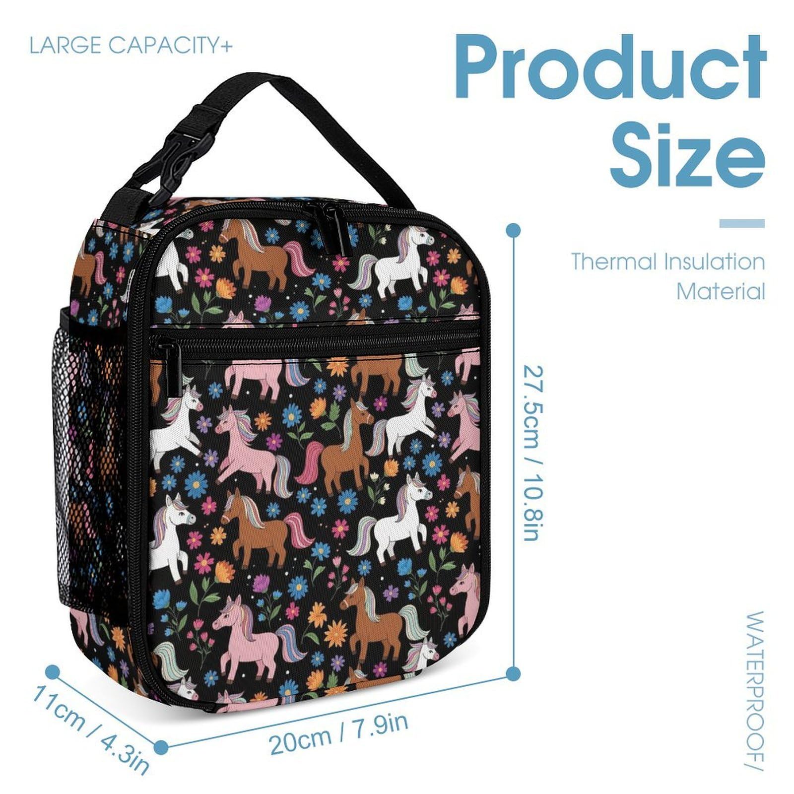 Conjunto de mochila de viaje con bolsas para el almuerzo y neceser. Mochila con forma de caballo y flores. Caja de almacenamiento para libros.