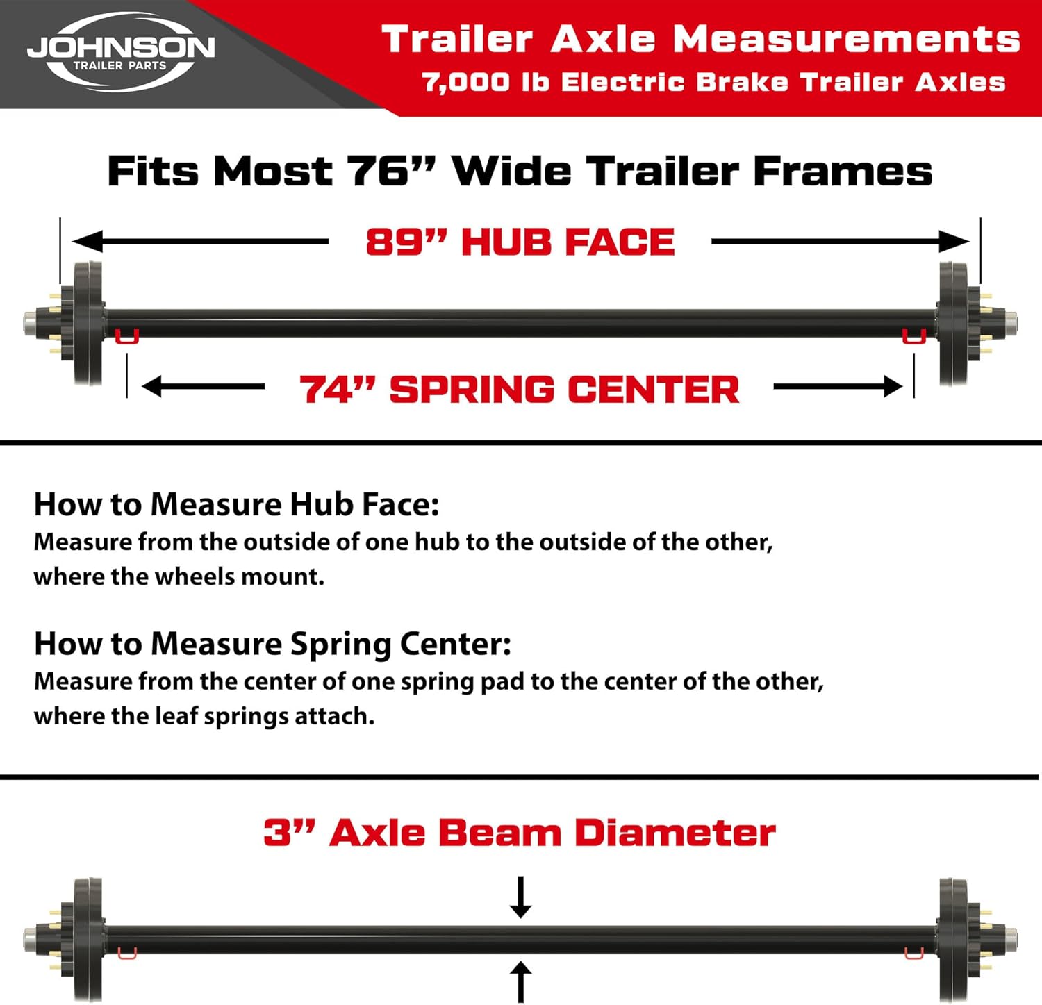 Rockwell American 7000 lb Tandem Trailer Axle Kit, 89 in Hub Face, 74 in Spring Center, 8 on 6.5 Bolt Pattern, Electric Brake Axles, Complete Install Kit