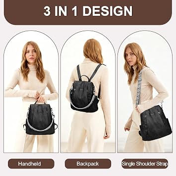 Eshow Womens Backpack Anti Theft Waterproof, Ladies Rucksack Vegan Leather Fashion, Daypack Small MakeUp bag With RFID, Handbag Shoulder For Travel School Work Light Black