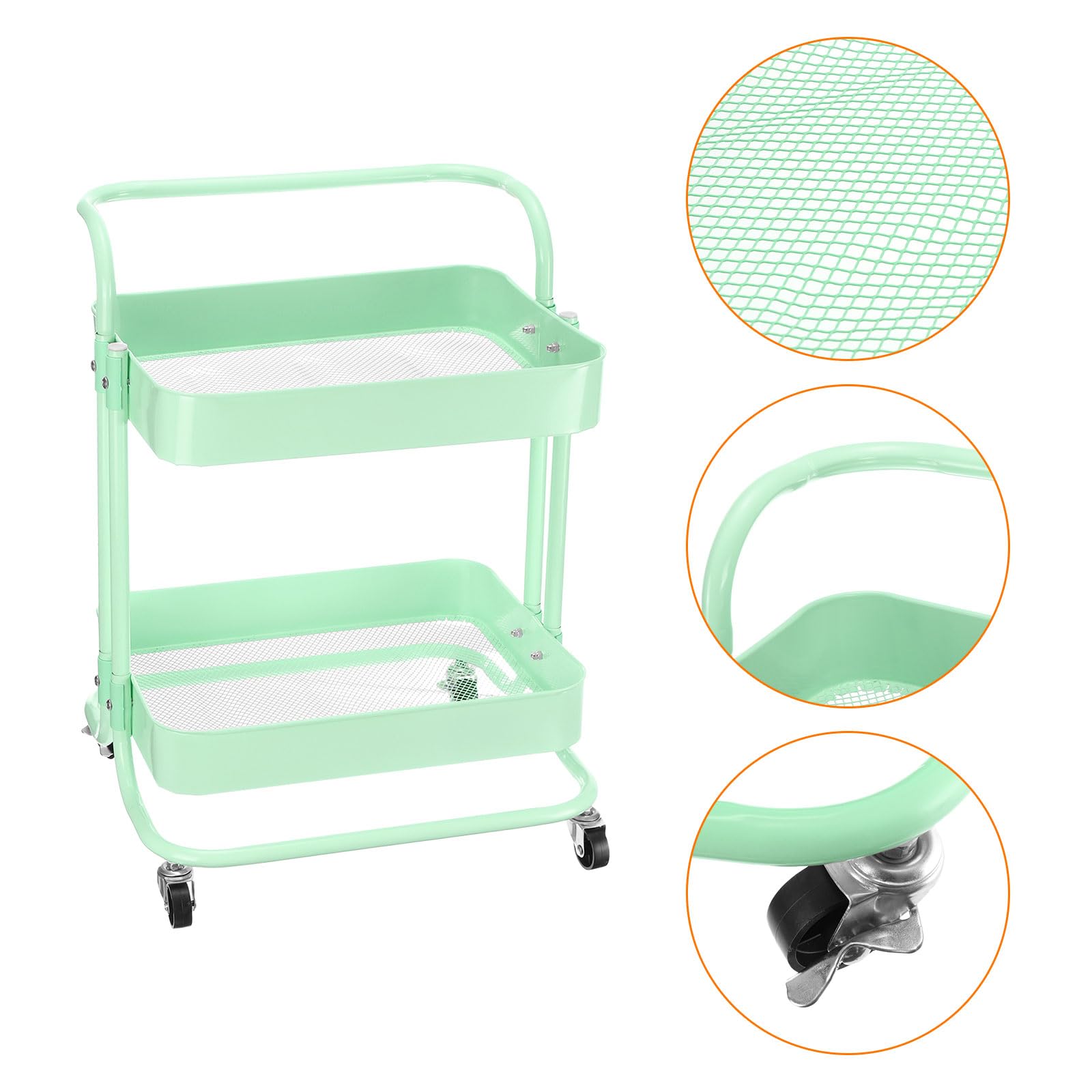 QUARKZMAN 2 Niveles Rodante Carrito, Rodante Almacenamiento Carrito con Mango y Cerradura Ruedas Cocina Carro, Almacenamiento Carro Organizador Carro para Sala, Verde