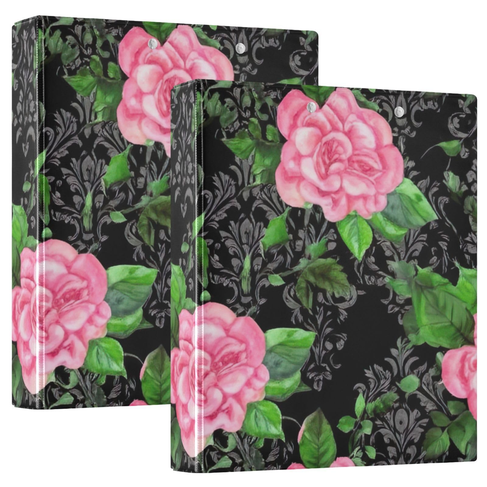 Classeur floral noir de 3,8 cm équipé d'un porte-bloc intégré - 8