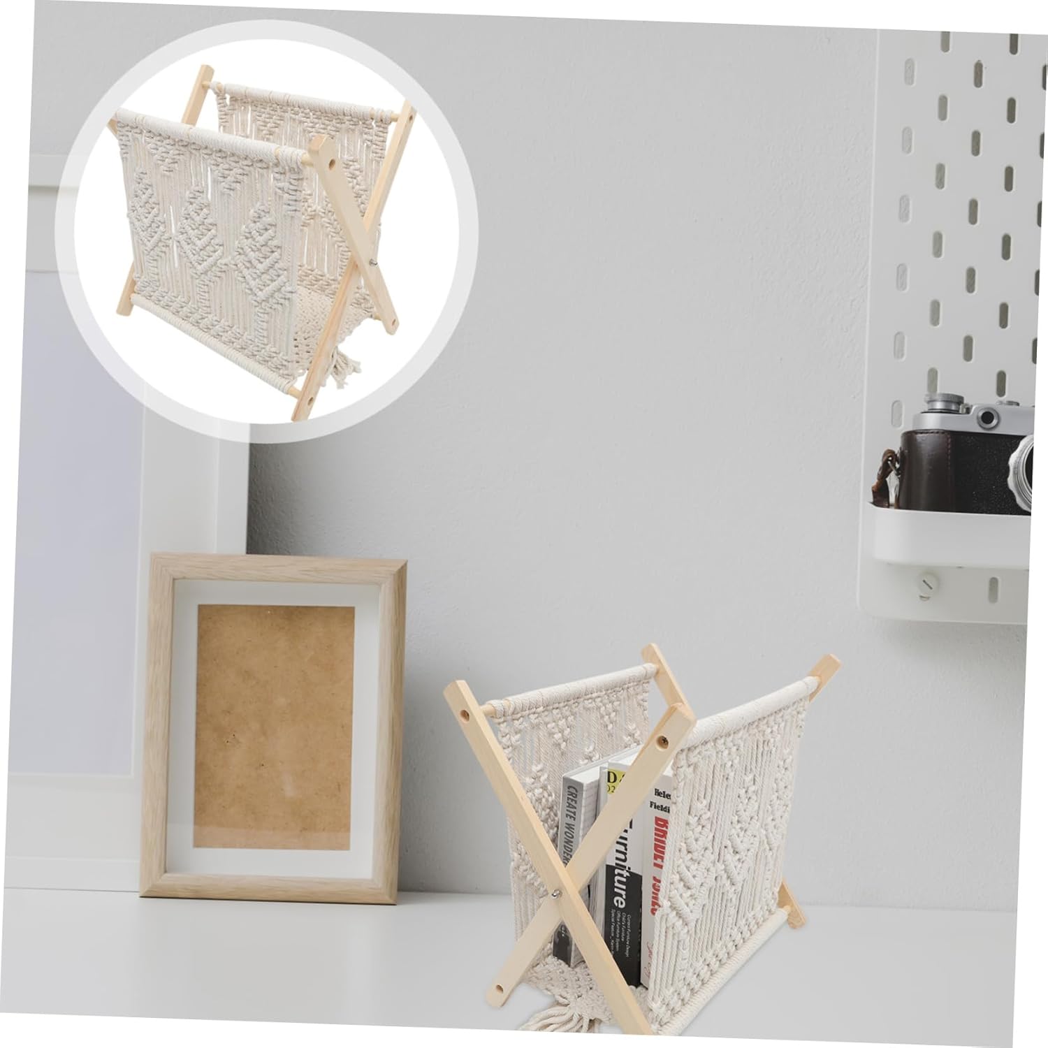 1Pc Hand Woven Rope Magazine Rack Storage Stand for Books Newspapers Documents Bohemian Decor for Home Office Organization
