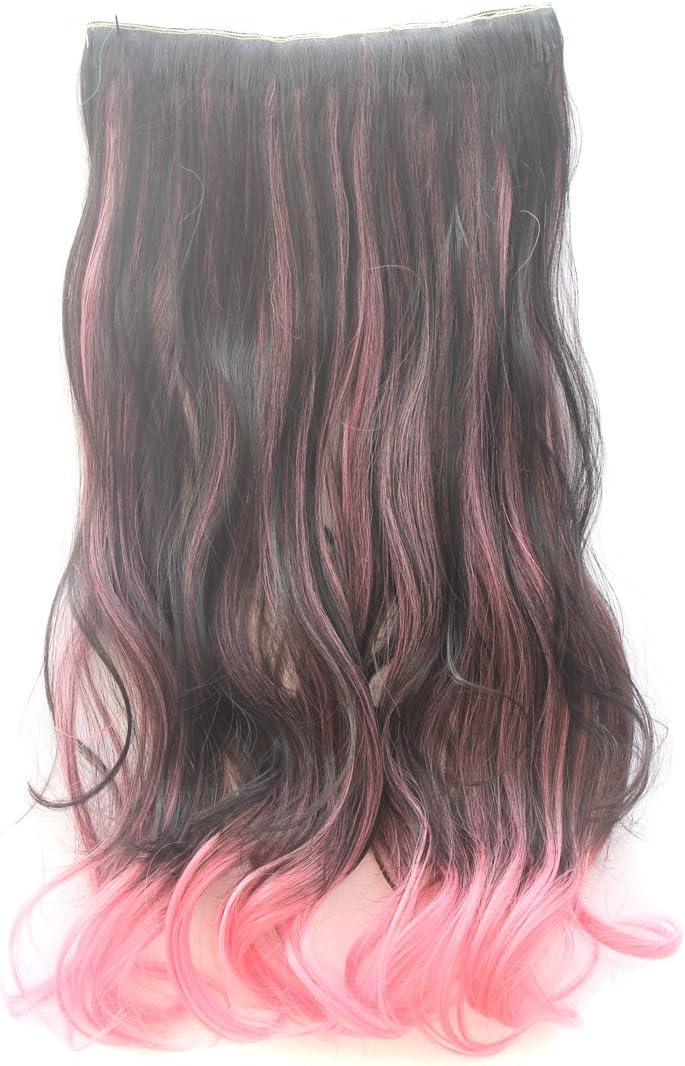 ECOSCO Ombre Dip-dye Mix Color One Piece Gorgeous Long Curly Wave Clip in Hair Extension (Black+Pink)