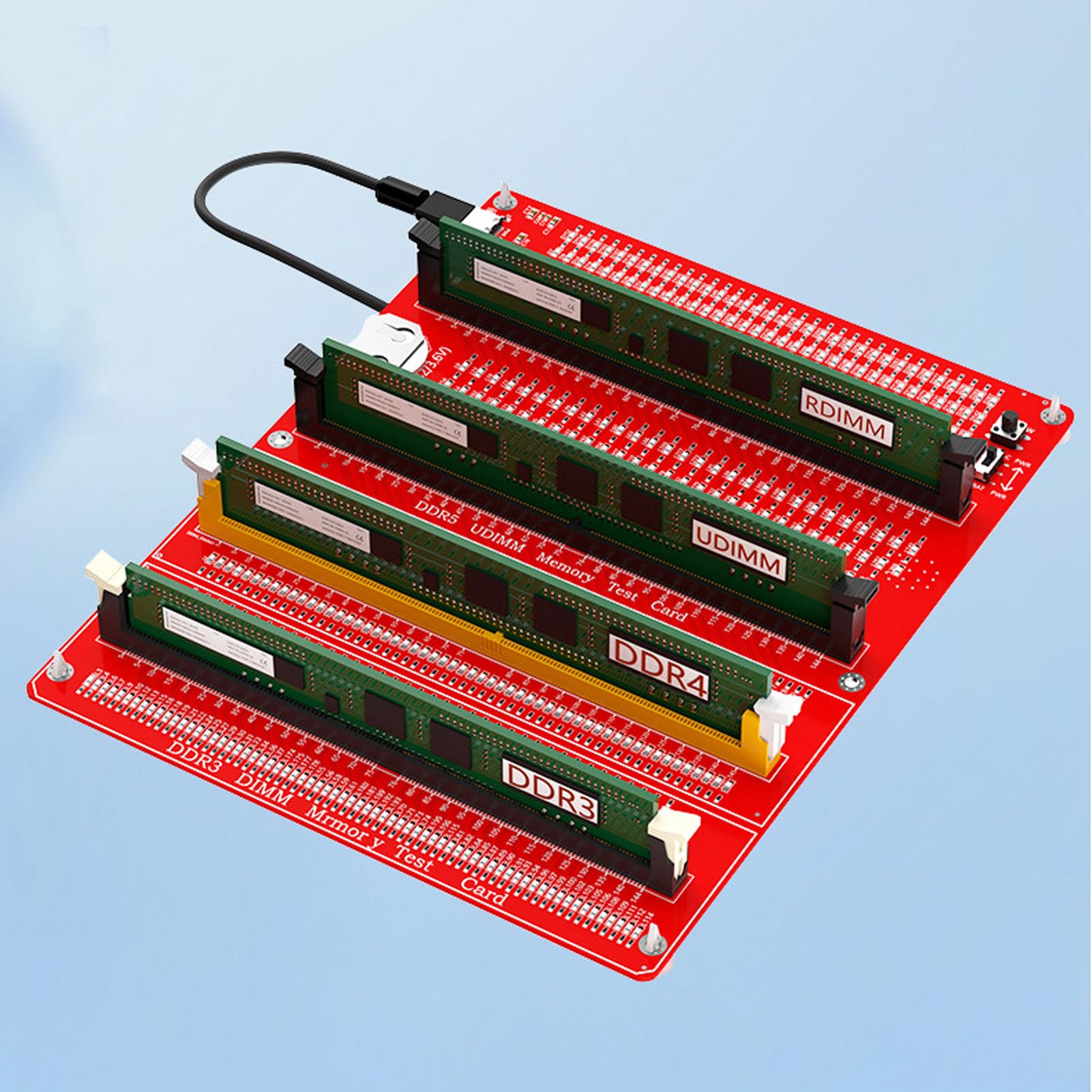 4-in-1-RAM-Speichertesterkarte, Diagnoseanalysator mit Leuchtanzeige für DDR3 DDR4 DDR5 UDMM und RDIMM, für Desktop-PC und Server