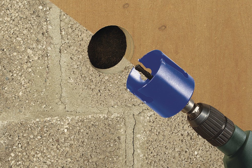 wolfcraft 5960000 1 Trépan Traversant Multimatériaux Ct Ø 112 Mm, Queue 6 Pans, Prêt à L'emploi avec Foret Centreur Ct Ø 8 Mm bleu