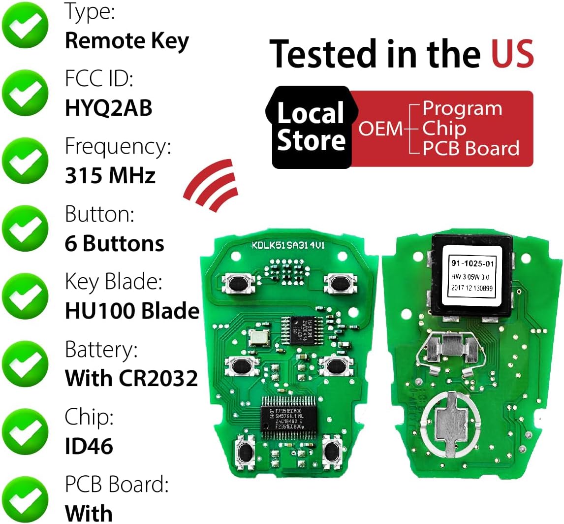 2 Keylessbest Replacement for 2015 2016 2017 2018 2019 2020 Cadillac Escalade Key Fob Remote Control HYQ2AB 6 Buttons 315MHz