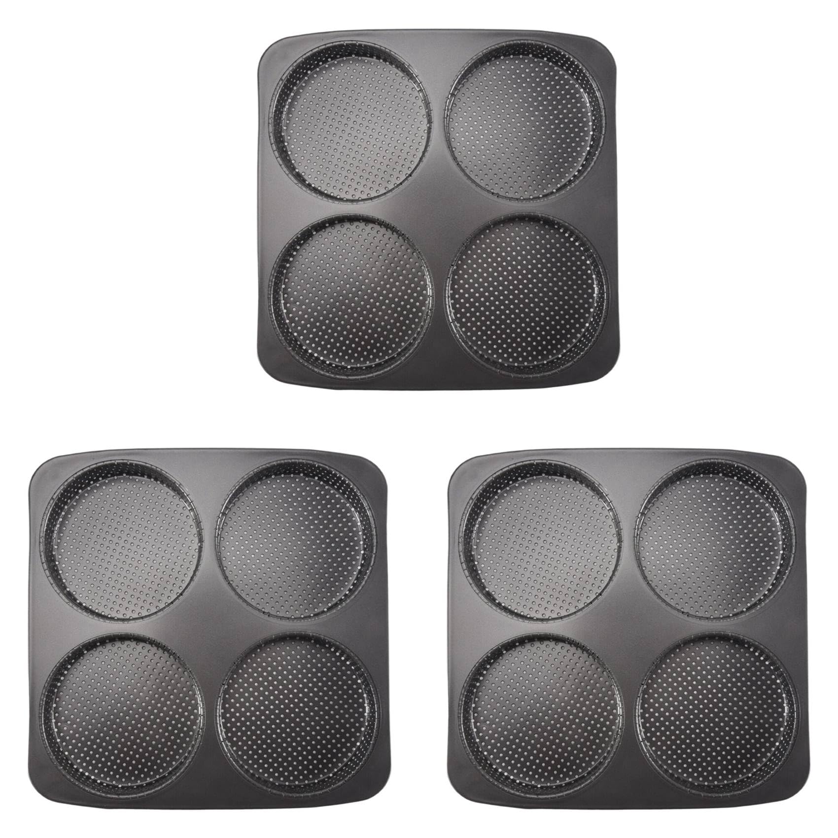 Moule à hamburger antiadhésif lot de 3 plaques de cuisson 4 tasses en acier au carbone