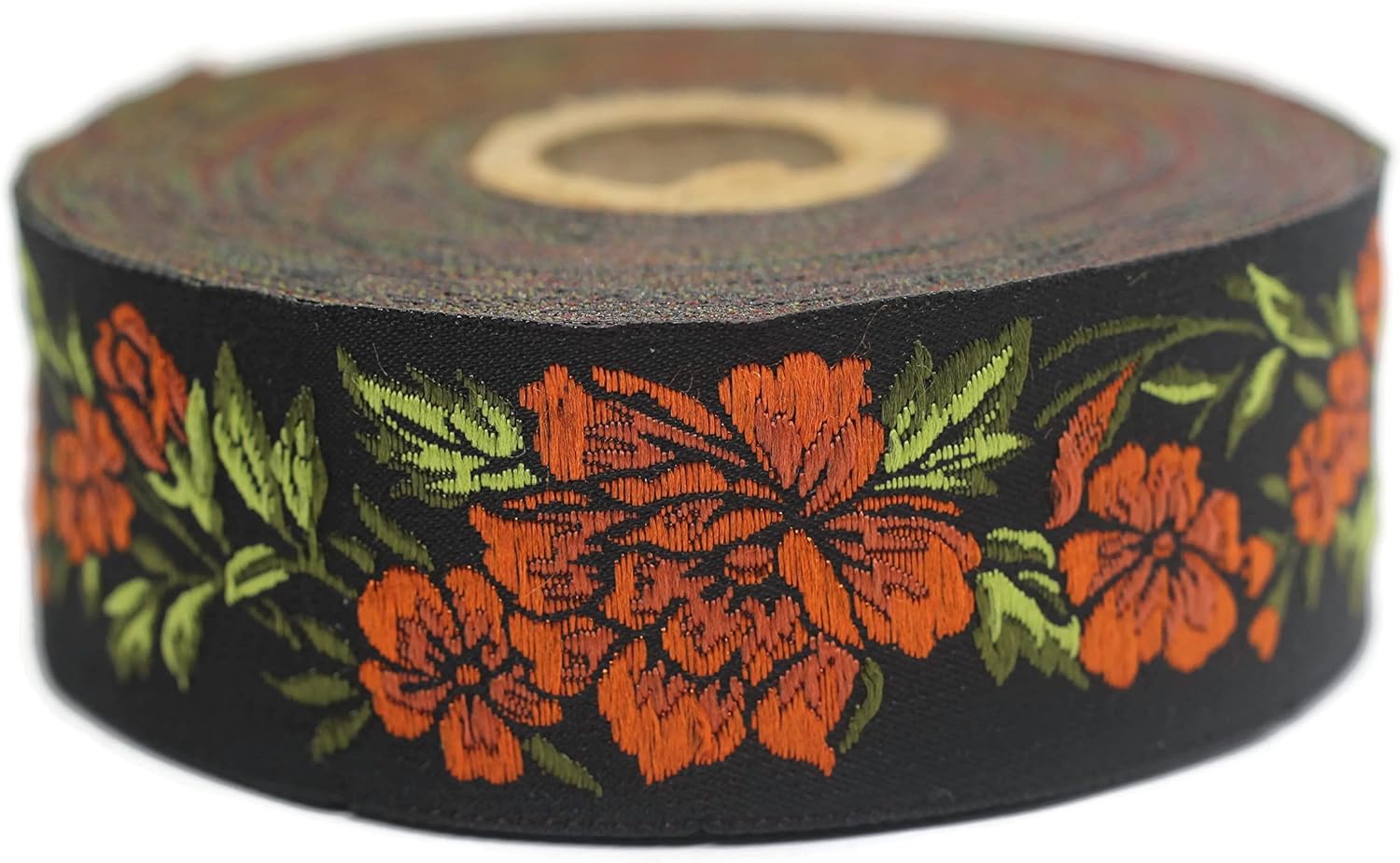 11 Yard Spool 1.37" Wide Orange and Green Floral Jacquard Ribbon Medieval Trim Woven Retro Fabric Home Decoration 35096 V8
