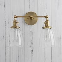 Vista 5 de PERMO Aplique doble vintage industrial antiguo 2 luces apliques de pared con cono ovalado pantalla de vidrio transparente (antiguo)