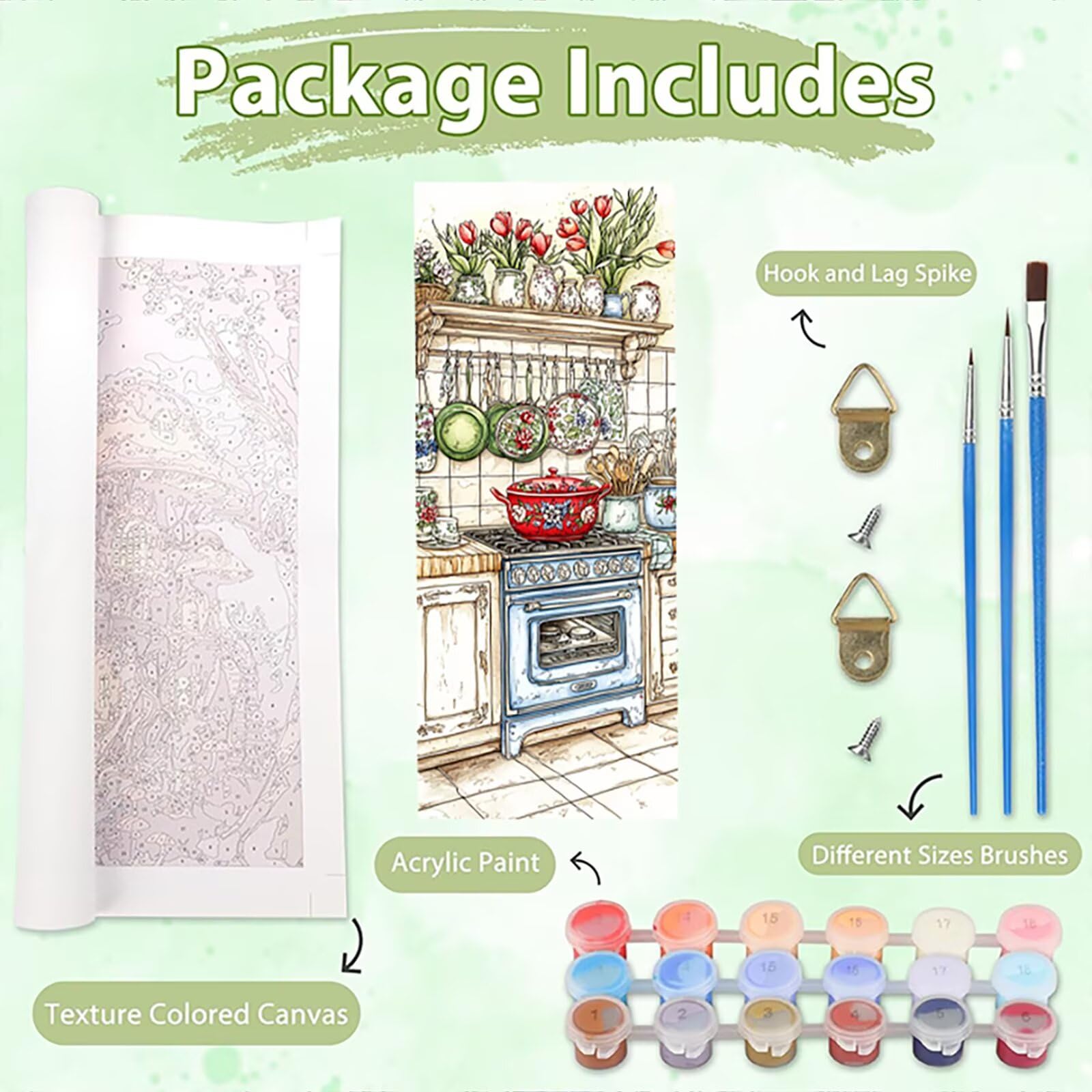 Malen Nach Zahlen 50x150cm Leinwand Küche Malen Nach Zahlen Erwachsene mit Ohne Rahmen, DIY Kreativ Set für Erwachsene mit Pinseln und Acrylfarbe, Zimmer Deko Geschirr Landschaft Geschenk, P0M-704