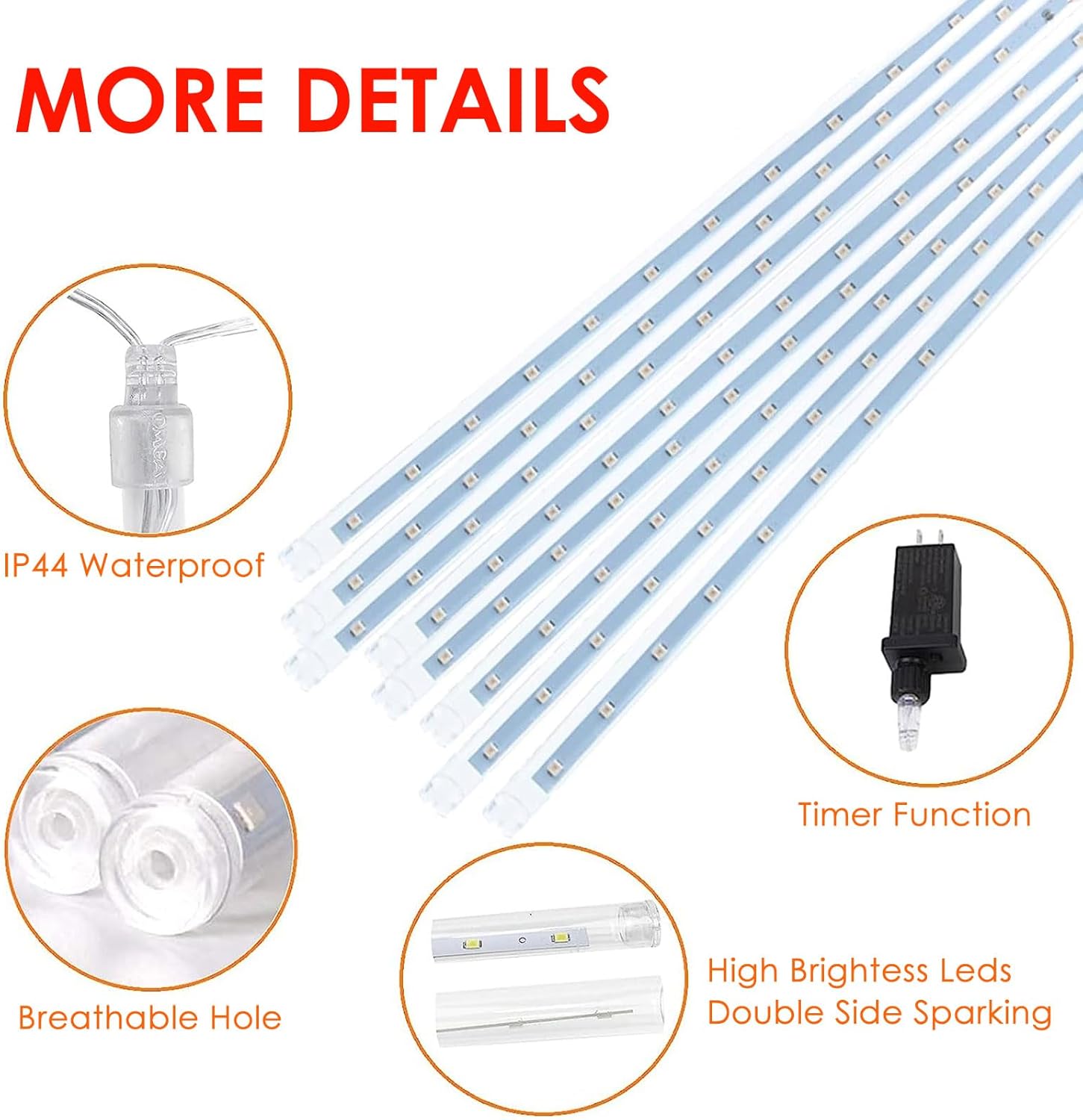 2 Pack Christmas Decorations Lights Outdoor, Extendable Meteor Shower Lights with Timer, Total 384LED 30cm 16 Tubes Indoor Outdoor Snow Cascading String Light for Xmas Party Yard Decor (Red and White)