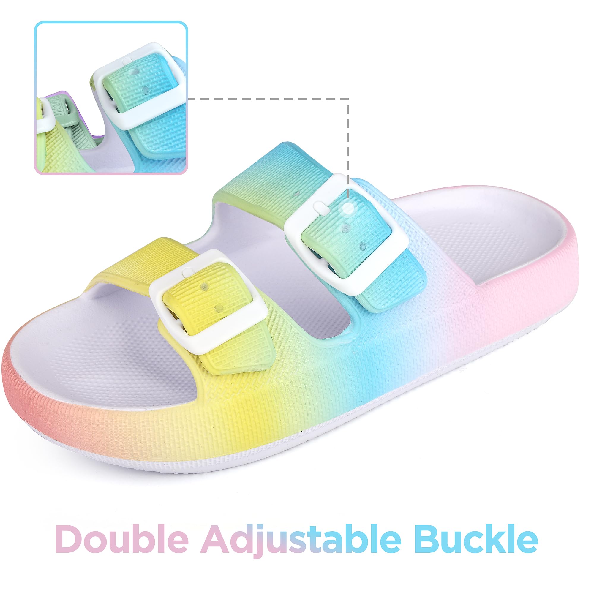 Kids Cloud Slides Niños Niñas Ajustable Doble Hebilla EVA Sandalias Planas Verano Almohada Chanclas Ducha Playa Piscina Sliders