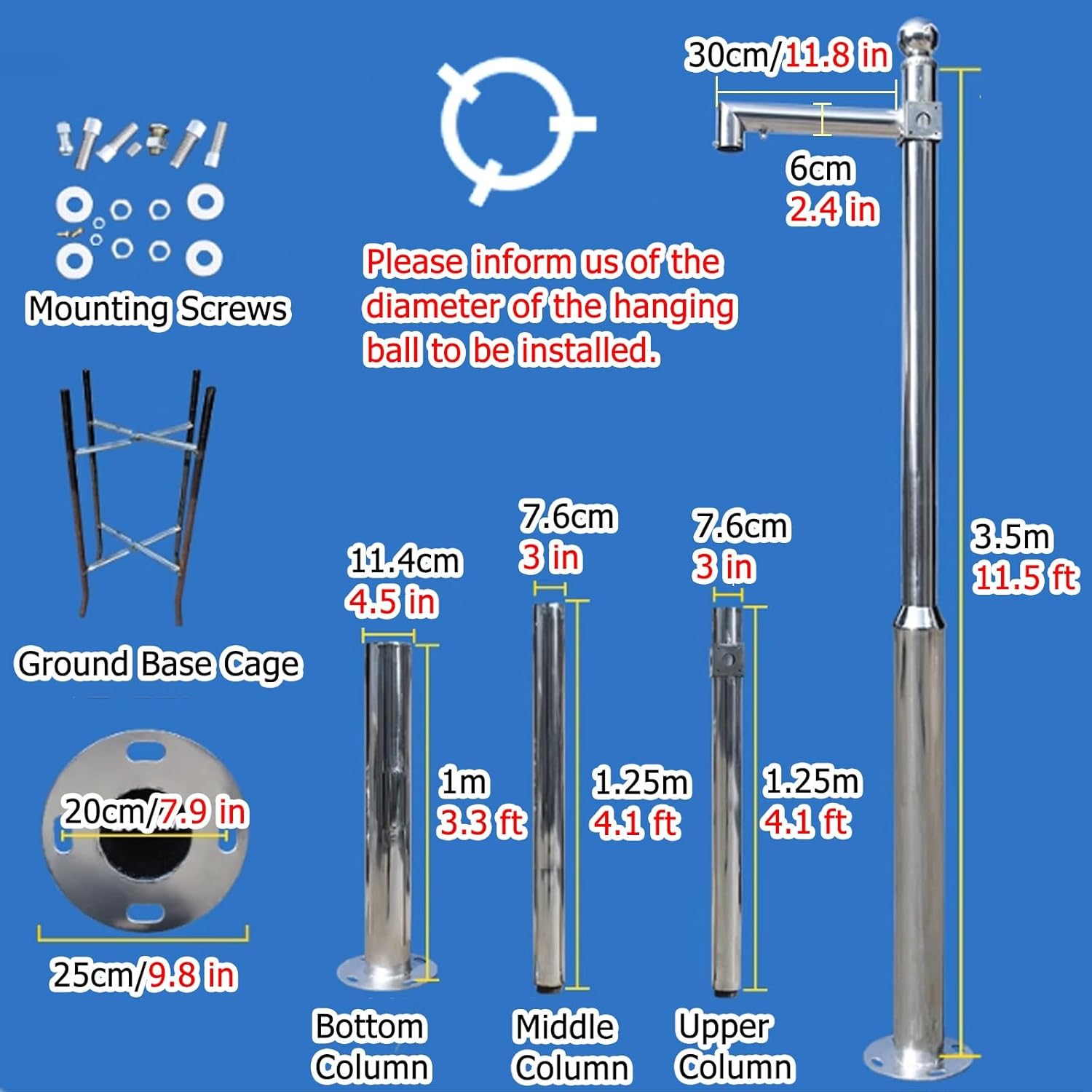 19.7ft Security Camera Pole for Outdoor Surveillance, Universal Camera Post Stand for Commercial & Residential Use, 3-Section Light Coffee, 11.5ft Height