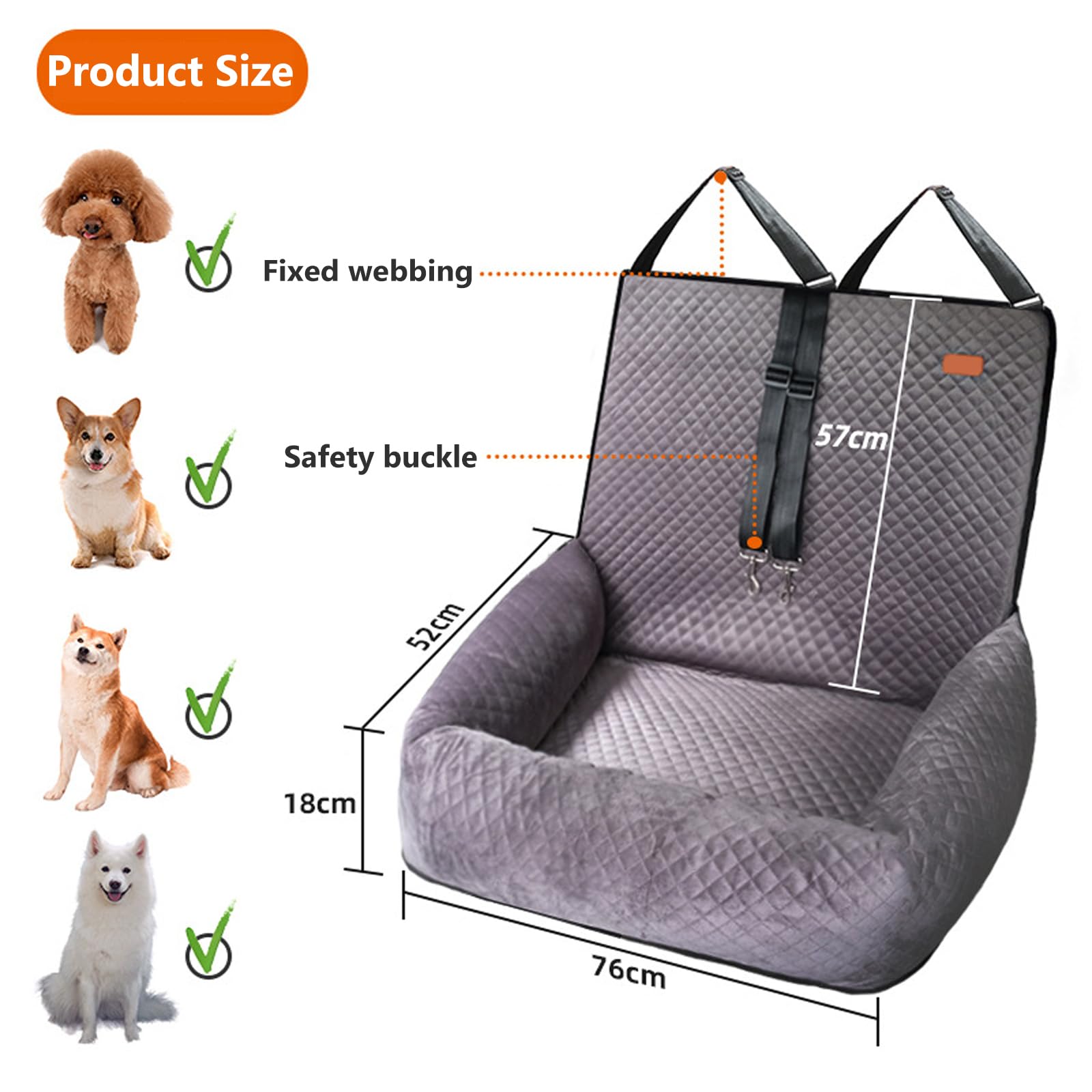 Seggiolino Auto Portatile Per Cani Piccoli E Medi PJDDP - Cuscinetto In Lino, Cinghie Di Sicurezza, Lavabile, Per Console O Sedile Posteriore