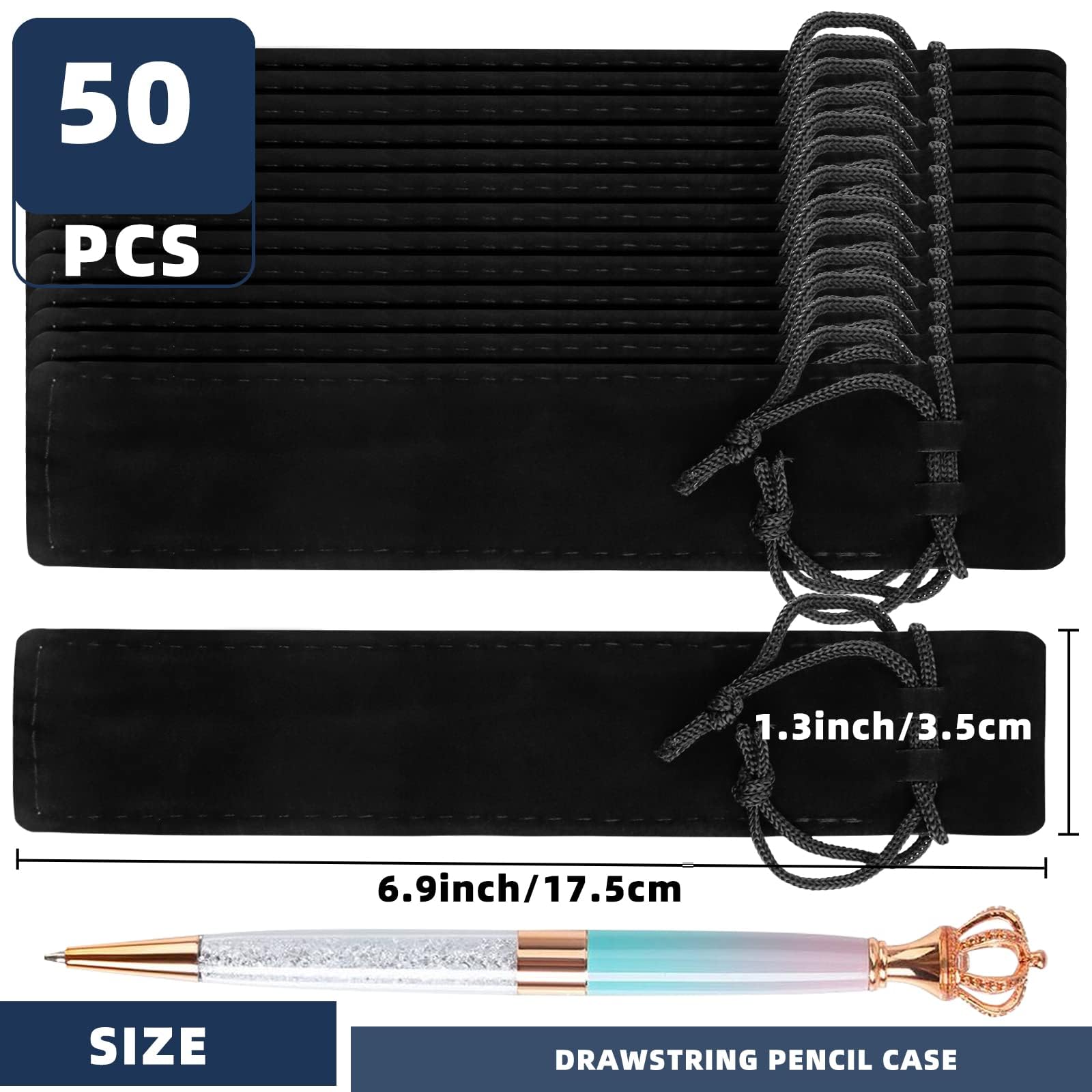 WFPLUS - Estuche de terciopelo para bolígrafos y lápices (50 unidades), color negro