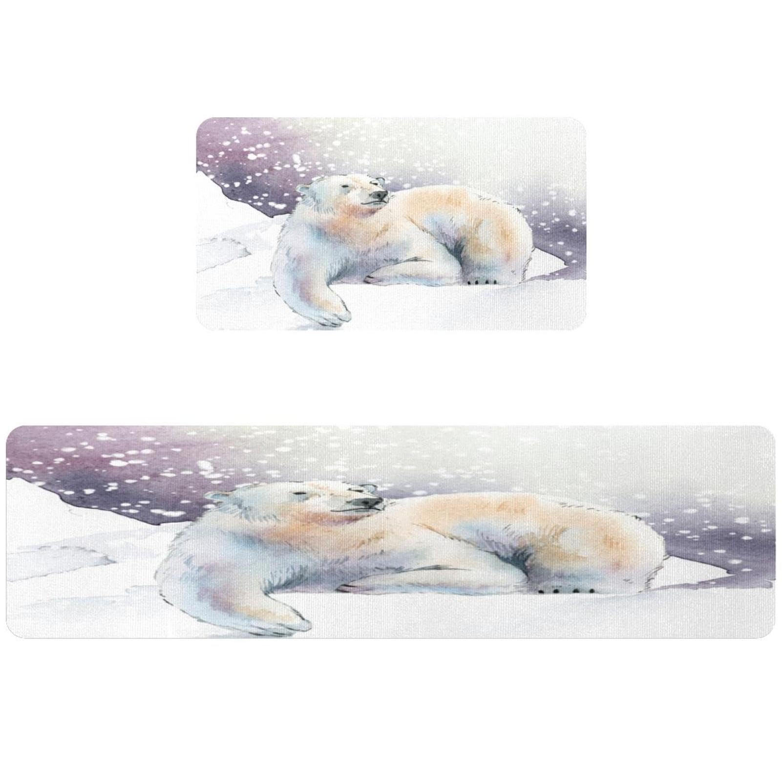 Tapete absorbente para cocina lavable juego de 2 alfombras con oso polar de invierno