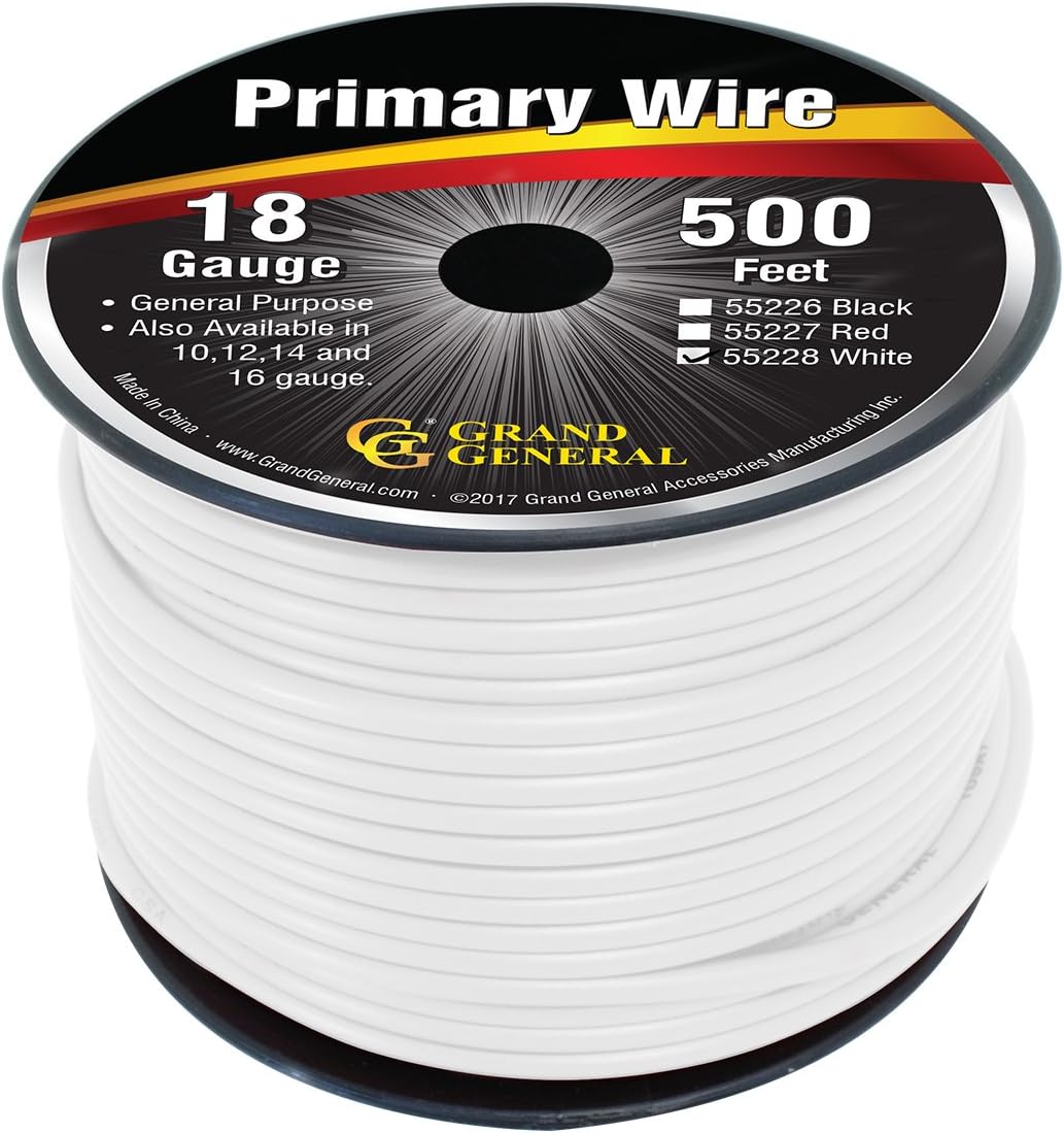 GG Grand General 55226 Primary Wire 500ft Roll (with Spool for trucks, automobile and more, Black)
