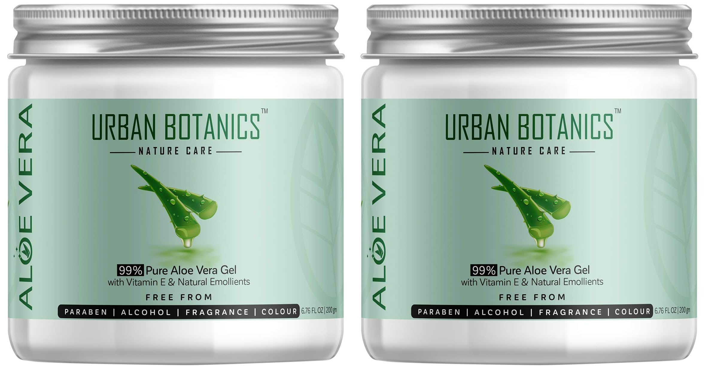 UrbanBotanics® Pure Aloe Vera Skin/Hair Gel With Vitamin E & Natural Emollients (Paraben Free), 200g (Pack of 2)