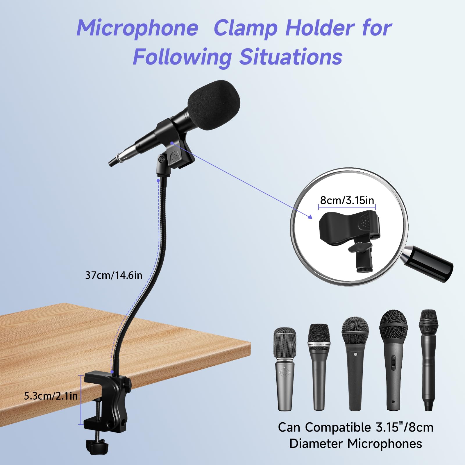 Mikrofonständer, flexibler Schwanenhalsmikrofonständer mit Tischklemme, 360° verstellbarer Mikrofonarm mit Kabelbindern und 3/8 Zoll (1,6 cm) Gewinde für Podcast, Gaming, Gesangsaufnahmen, Meetings