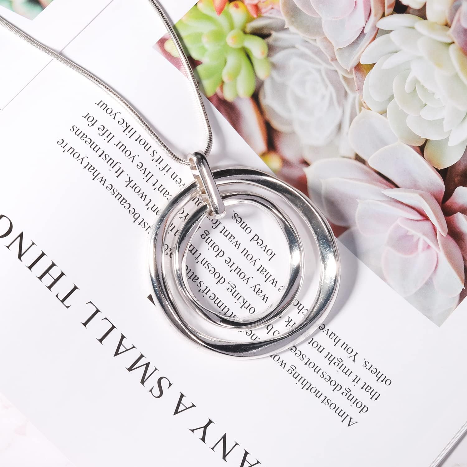 Silver Gold Double Circle/Ginkgo Necklace, Long Silver Necklace Sweater long Silver Chain for Women Silver Circle Large Pendant Womens Jewelry Silver Statement Necklace for Women Gift for Her - Image 4