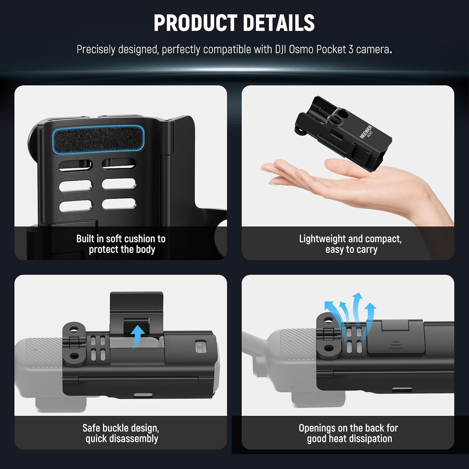 NEEWER BASICS Pocket 3 Extension Mount Adapter Compatible with DJI Osmo Pocket 3 Accessories, Protective Cage Bracket Mic Holder Clamp Stand with Cold Shoe for Tripod Vlog Video Recording, AC017