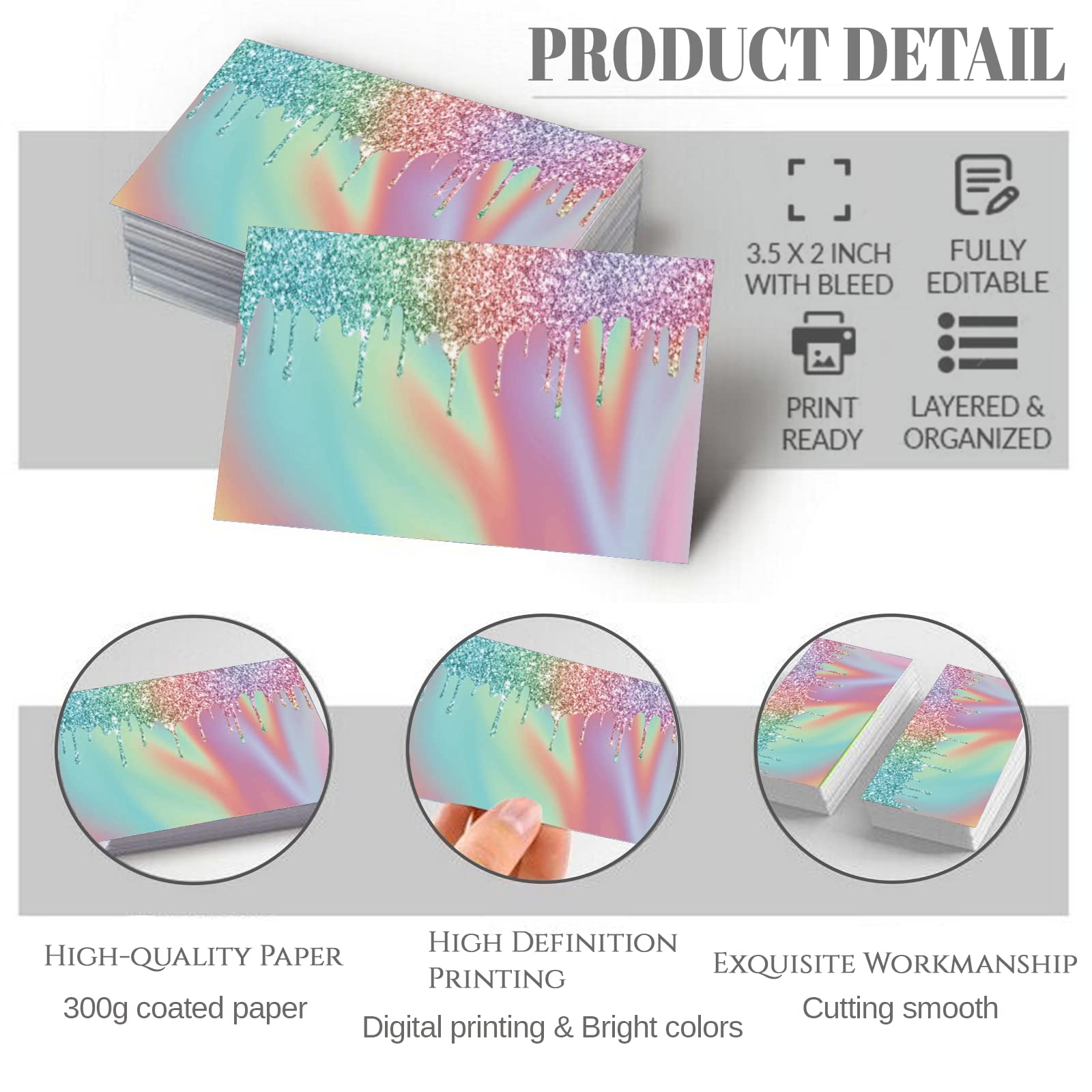 Amazon.com : Custom Business Cards 100pcs with Templates Glitter Business  Cards Customize with Your Design 3.5