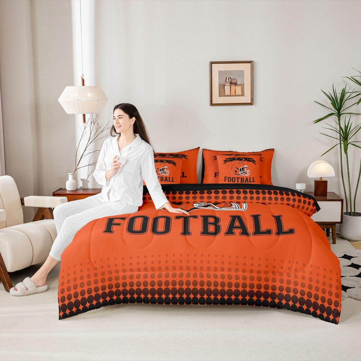 Erosebridal Rugby 3D Helmet Full Bedding Sets, Gridiron Seasonal Color Comforter Kids Boys Sports Fans Gifts Bedding Bedroom Decor Competition Ball Games Bed Set 7 Pcs