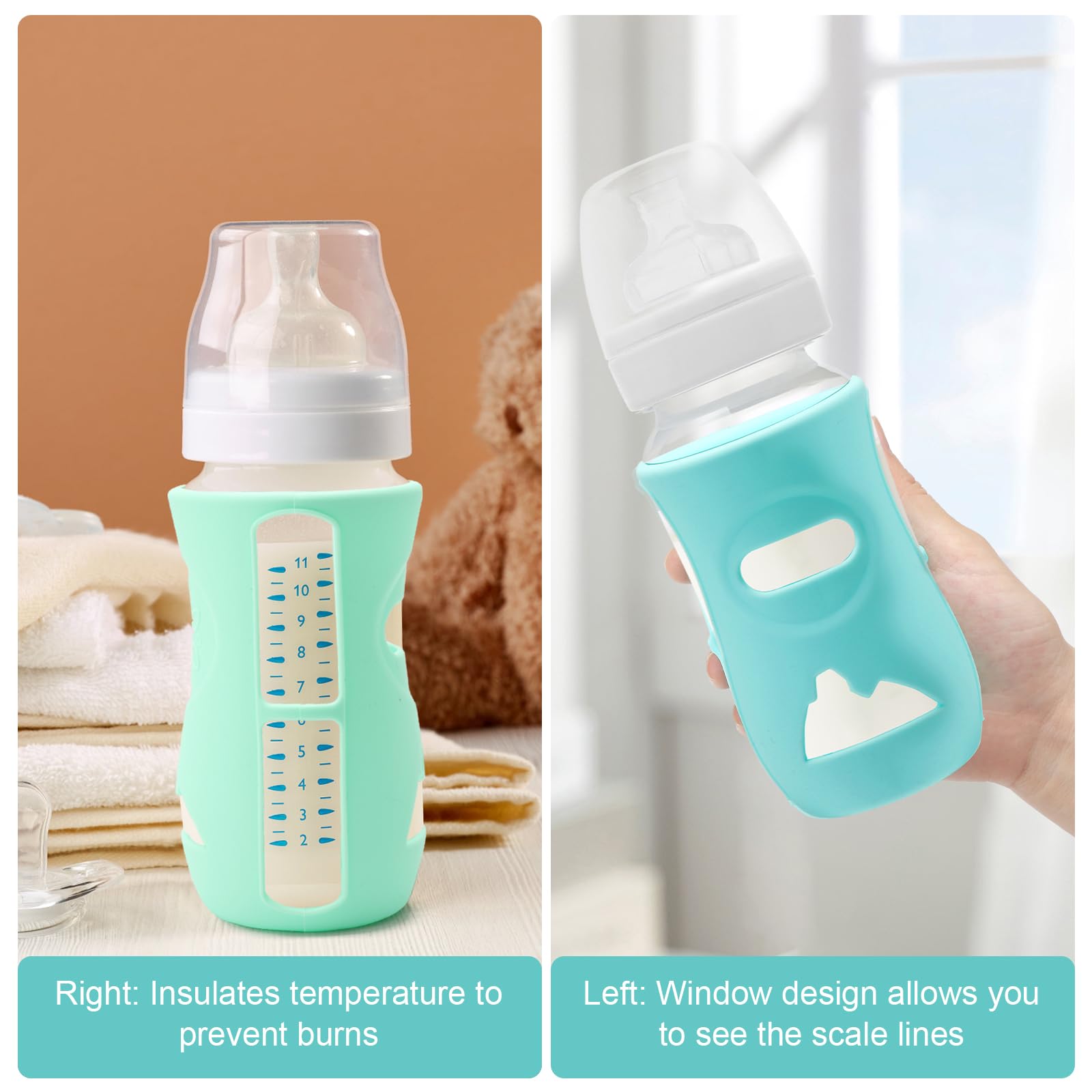 Confezione da 3 contenitori in silicone per biberon da 240 ml, infrangibili, copertura anti-goccia per biberon, adatti per bottiglie Philips Avent, senza Bpa (bianco/blu/verde)