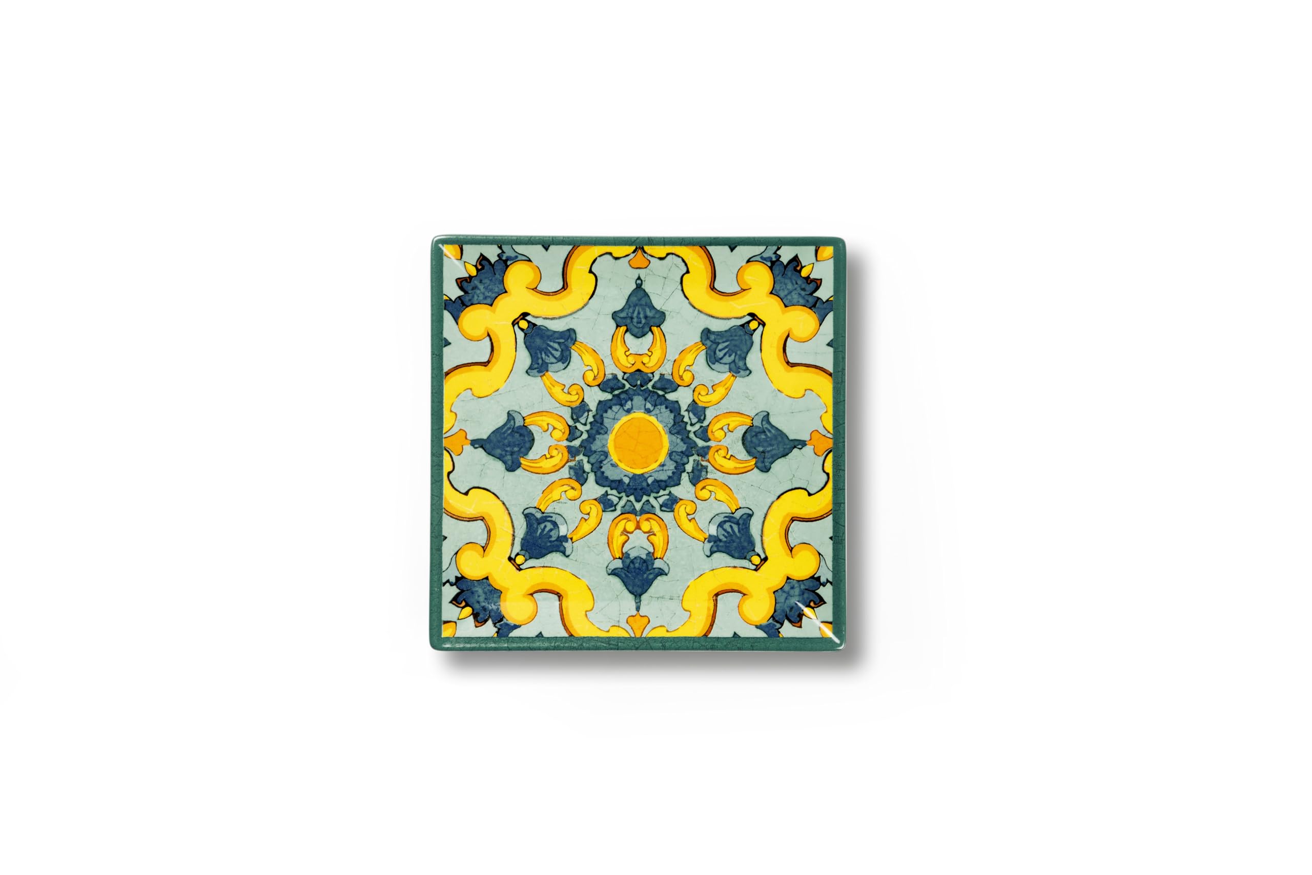 Excelsa Trinacria Lot de 6 assiettes carrées en céramique, 18 cm, motif méditerranéen bleu et jaune