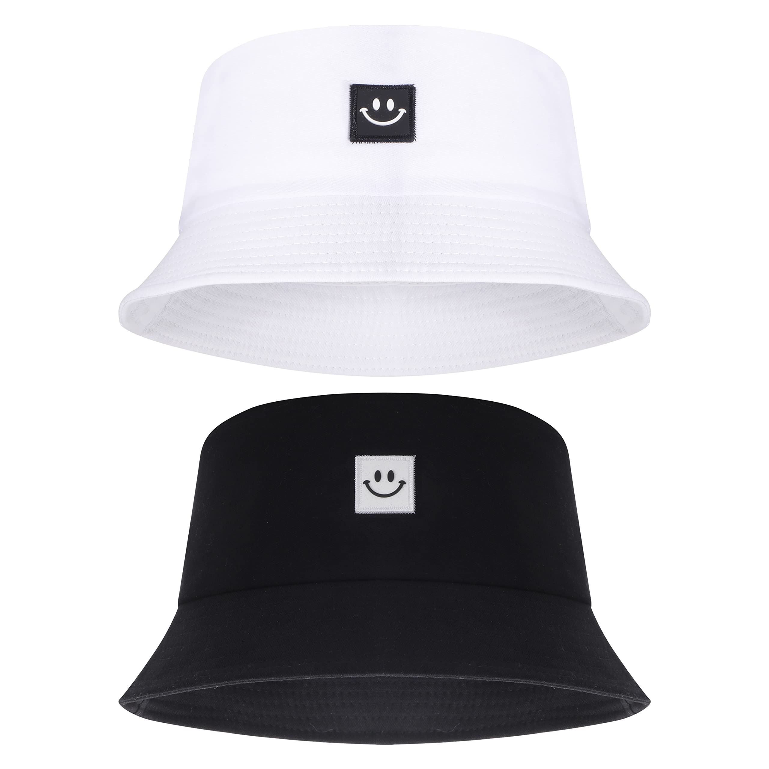 umorismo 2 Pieces Bucket Hat Women Men, Foldable Cotton Sun Beach Cap Summer Fisherman Hats Bucket Hats for Women Men Black, White