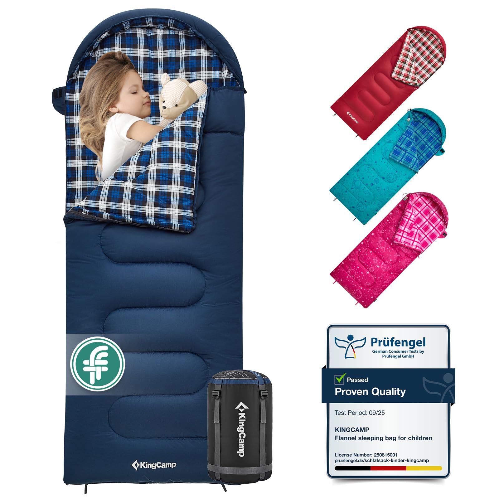 KingCamp Kids Sleeping Bag Flannel Liner,Winter Sleeping Bag Cotton Warm,4 Season, Lightweight Single for Camping Hiking Backpacking Outdoor with Compression Sack for Girls Boys 170x70cm