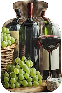 2L Grapes Wine Bottle Pattern Hot Water Bottle with Anti Scald Hot Water Cover, Classic Hot Water Bag for Pain, Hot Compress and Cold Therapy