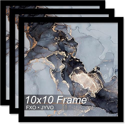 Fxojyvo Juego de 3 marcos de 10 x 10 pulgadas, marco negro para fotos cuadradas de 10 x 10 pulgadas, peso ligero y altamente transparente, de 10 x