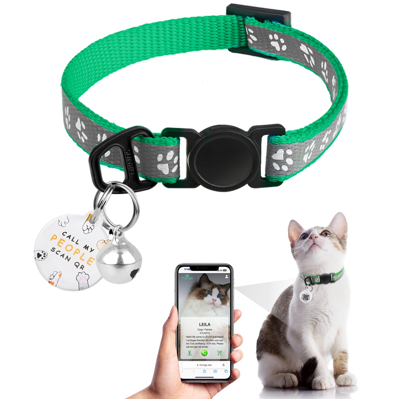 Cat Collar Breakaway with QR Code Name Tag, Reflective Kitten Collars with Bell, Cat ID Tag Personalized, Ultra-Durable, Adjustable, Quick Release,