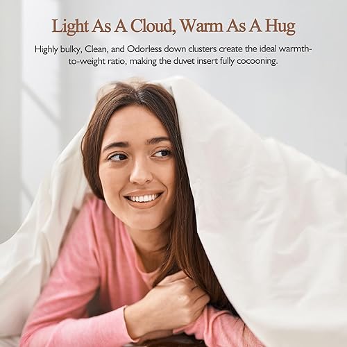 Miniatura 3 de Edredón de plumas y plumón de algodón 100% orgánico, tamaño matrimonial, hipoalergénico para todas las estaciones, estilo hotel, color blanco