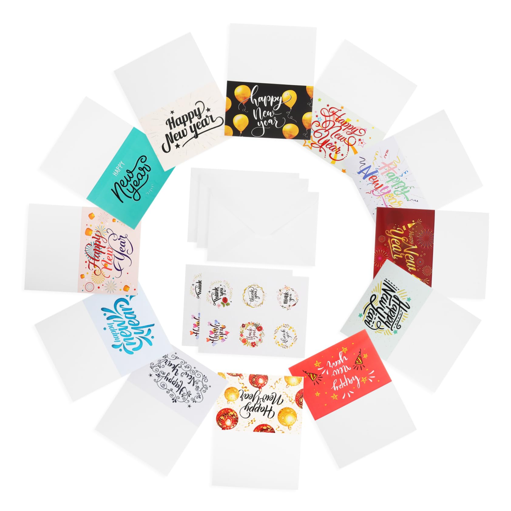 TEHAUX 4ensembles Cartes De Vœux Pour Nouvel An Avec Enveloppes Pour Souhaiter De Bonnes Fêtes Et Messages De Gratitude