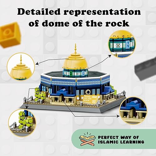 Miniatura 5 de Alif and Friends Juego de bloques de construcción Dome of The Rock, más de 900 piezas de juguetes de construcción islámicos, mezquita Al-Aqsa,