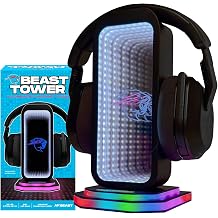 Feastables Beast Tower MrBeast oyun kulakl k stand  | RGB  k g stergesi, sonsuzluk ayna efektli ve logolu | evrensel kulakl k tutucu; USB ile  al an masa bilgisayar aksesuar  oyuncular ve flamalar