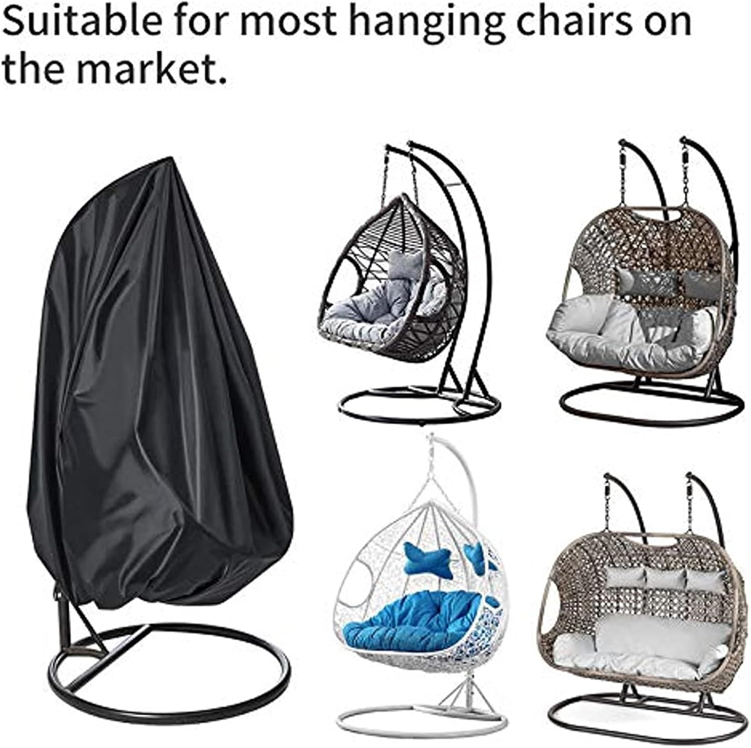 Patio Egg Chair Covers with Zipper Egg Chair Cover Furniture Waterproof with Zipper Windproof Hanging Swing for Garden Egg Chair(D115 x H190cm)