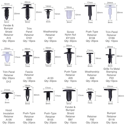 Miniatura 2 de Clips de retención de nailon, 415 piezas, 18 tamaños, plástico para automóvil, SUV, falda lateral, rejilla, muebles, puerta, panel de parachoques,