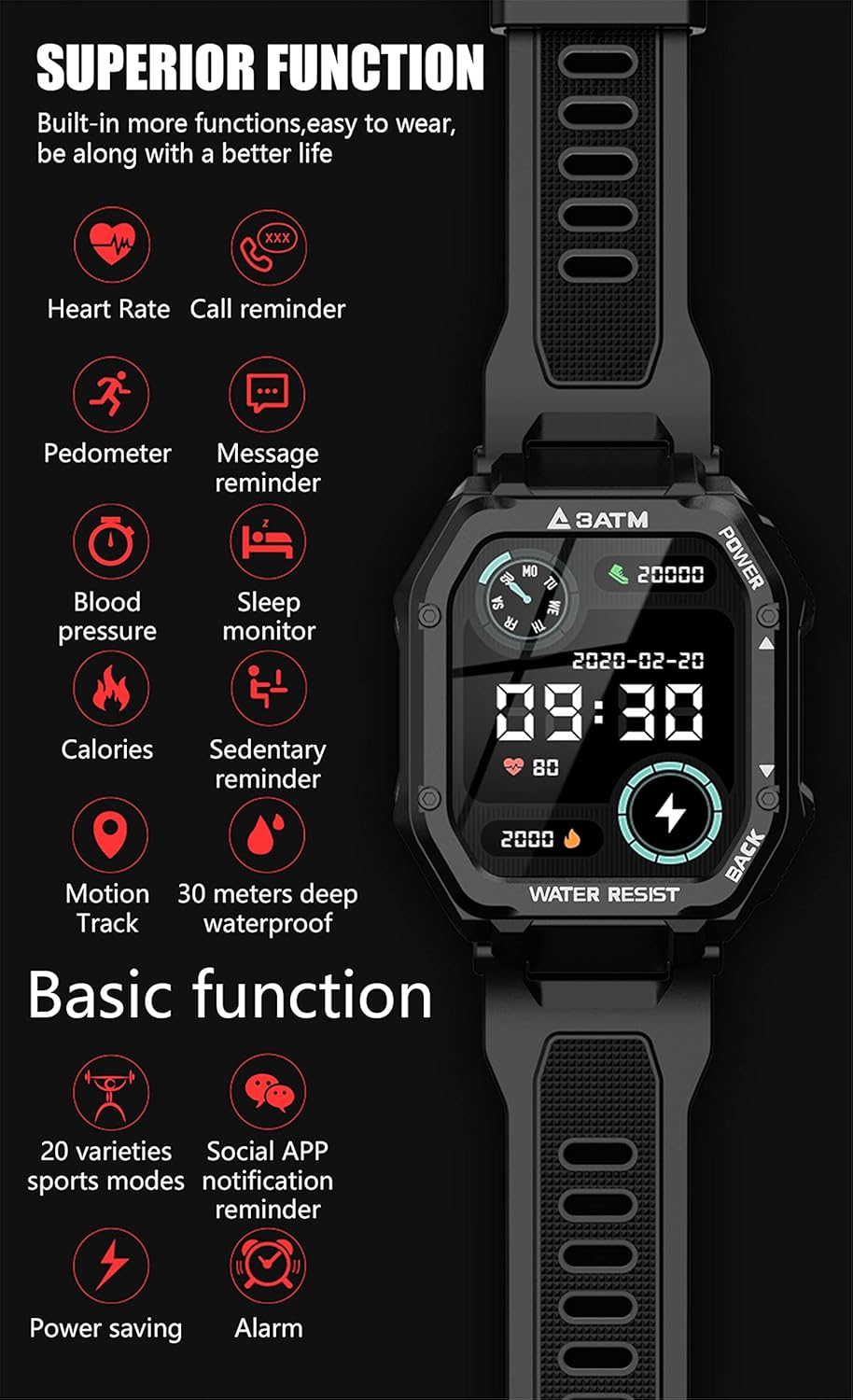 LOKMAT C16 Smartwatch displaying various functions