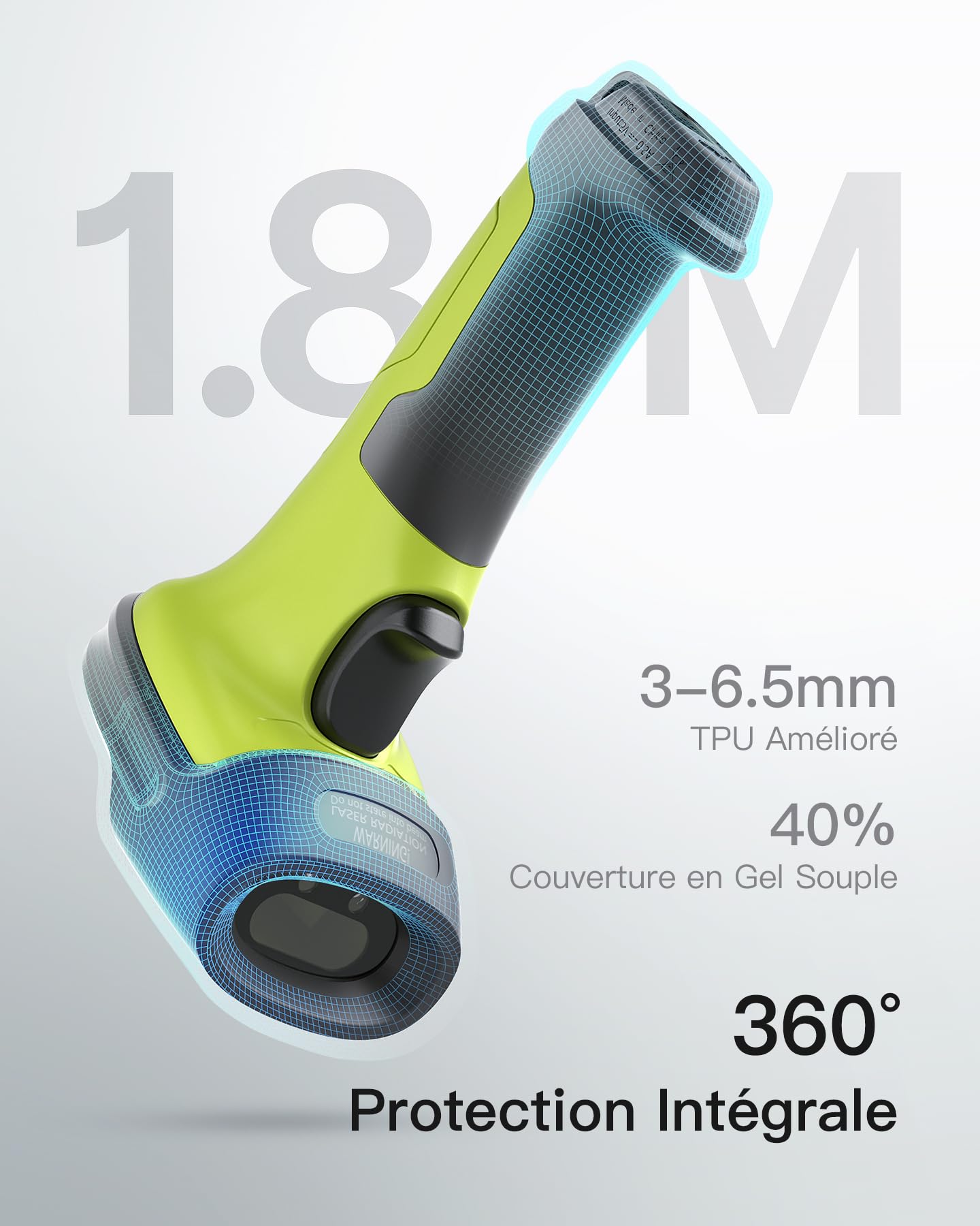Inateck BCST-60 Lecteur Code Barre sans Fil 2,4 GHz, Scanner 1D USB, Rayon 35m, Autonomie 180 Jours