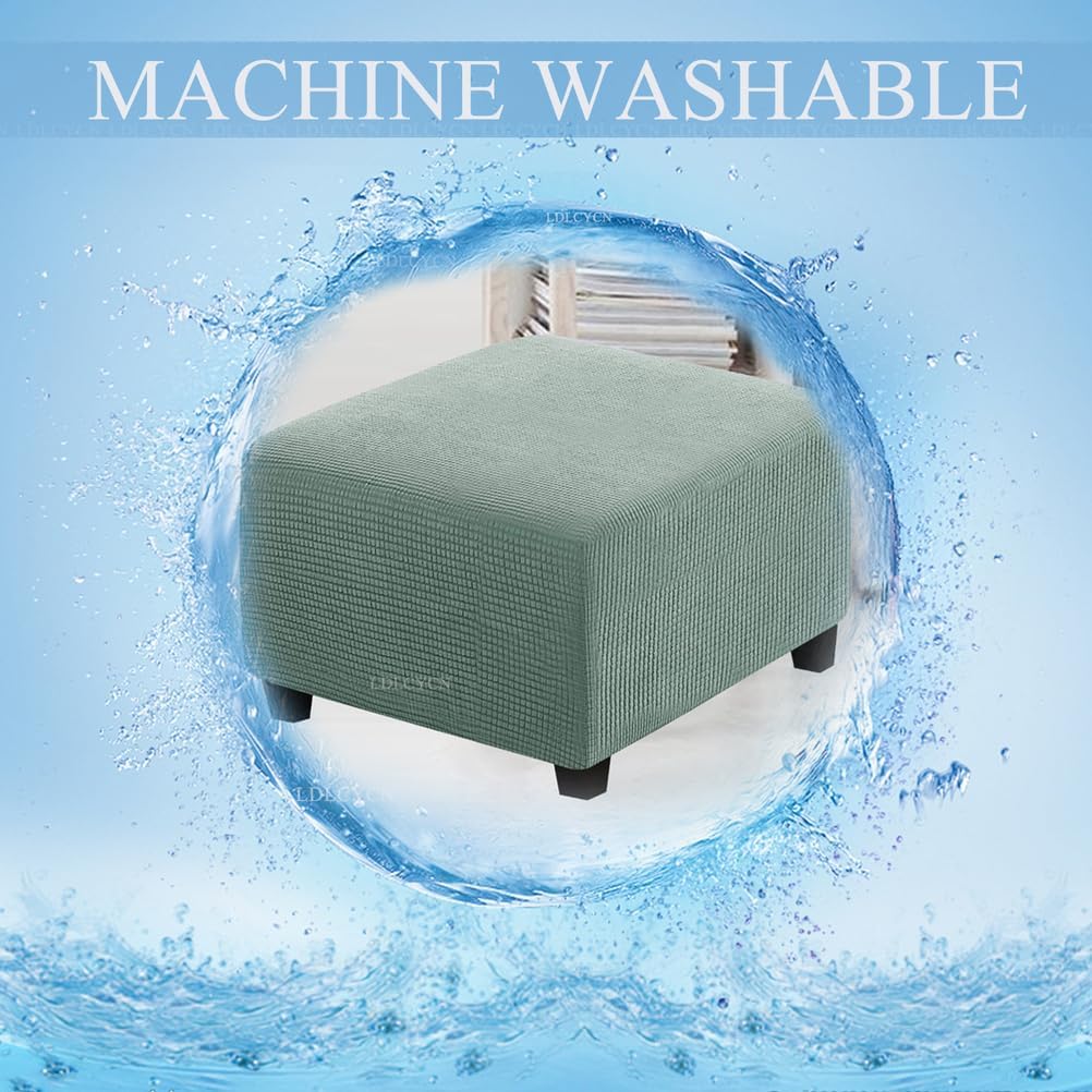 Red,M, Square Ottoman Cover Stretch Ottoman Slipcover Footstool Cover with Elastic Bottom Anti-Slip Soft Foot Stool Protector Cover Velvet Fabric Dustproof Machine Washable