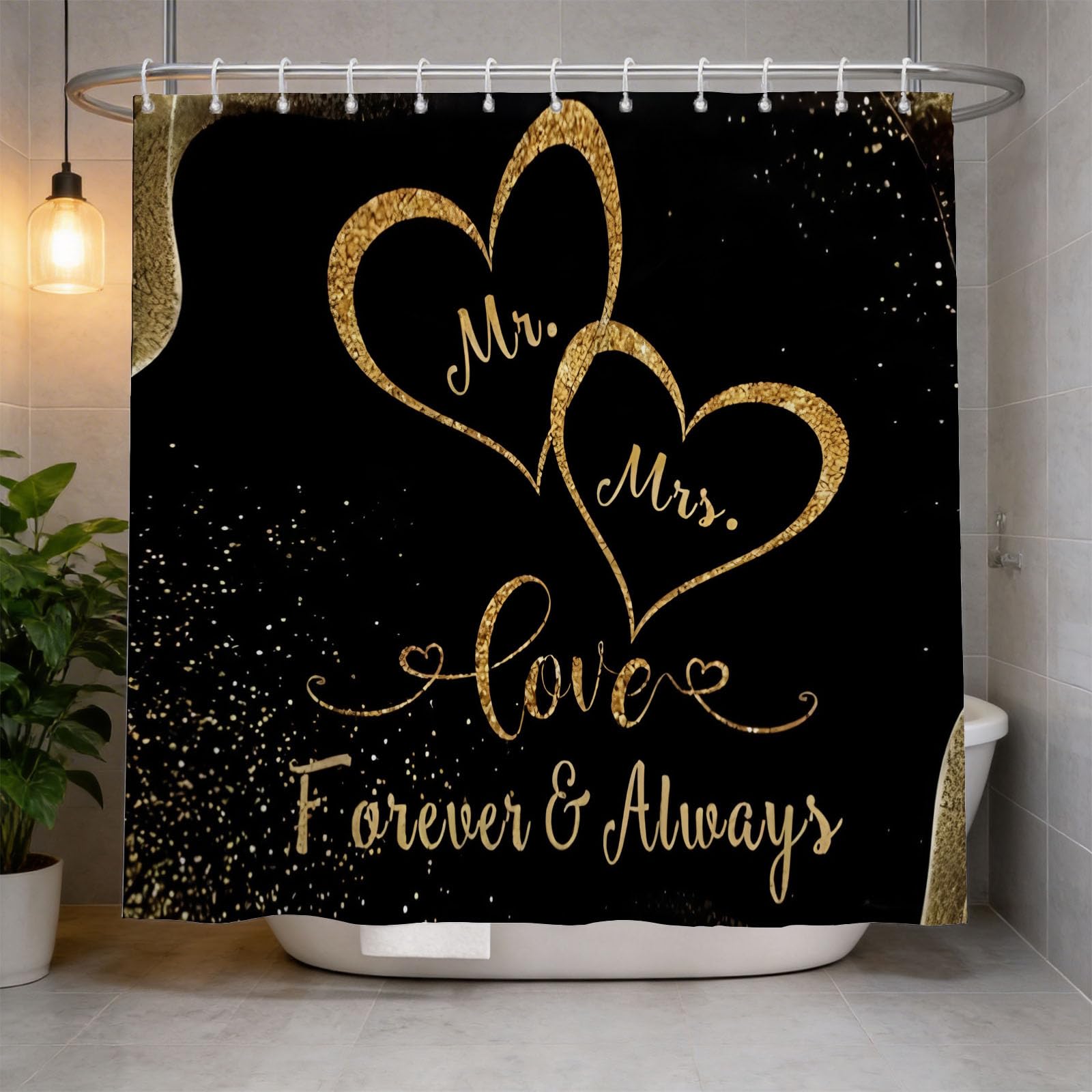 Hongduo White 3D Mr. & Mrs. Shower Curtain For Stalls Bathtubs Romantic Theme Bathroom Decor Shower Curtain Set Polyester Fabric Waterproof 180X200cm/71X79 Inch With Hooks
