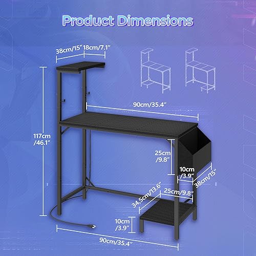 Miniatura 3 de Escritorio para videojuegos, escritorio de computadora con estación de carga y luz LED, escritorio pequeño para PC con bolsa de almacenamiento